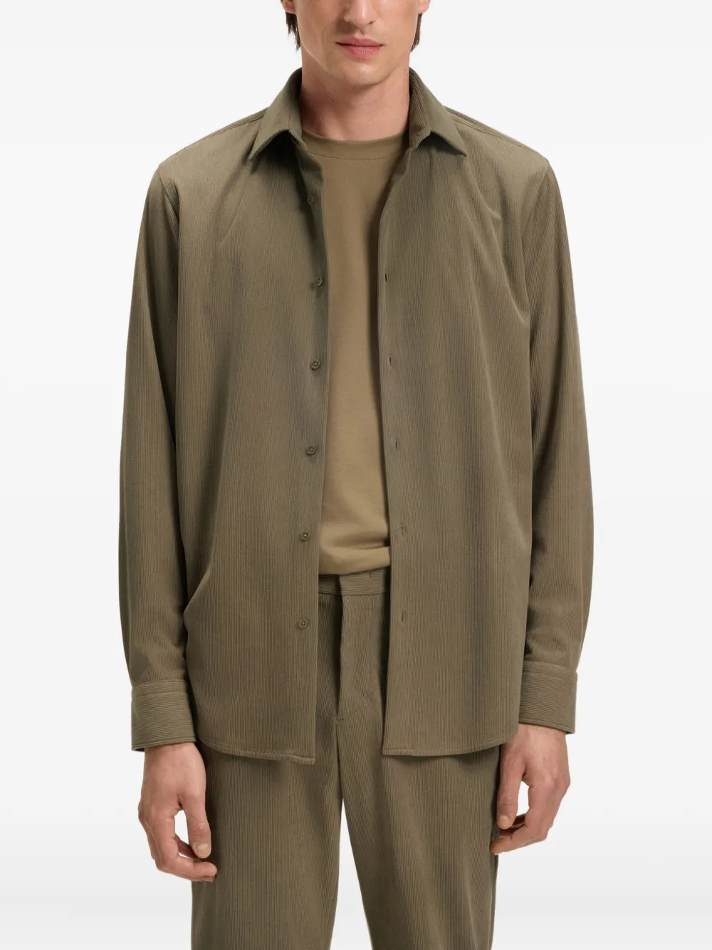 BOSS Geribbelde overhemd Bruin