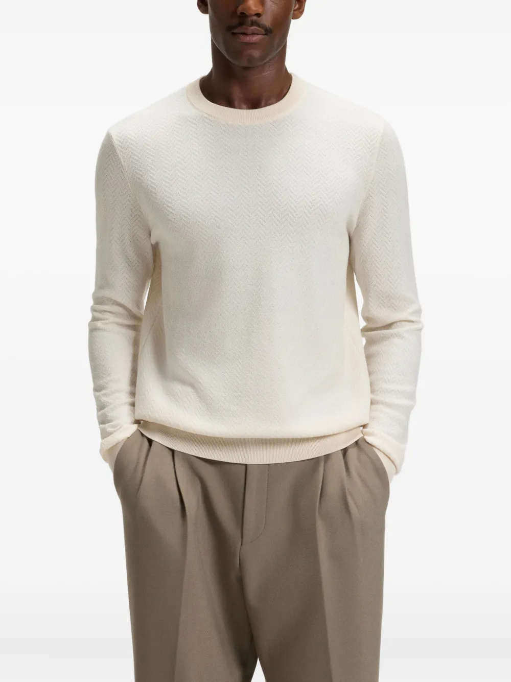 BOSS Trui met visgraatpatroon Beige