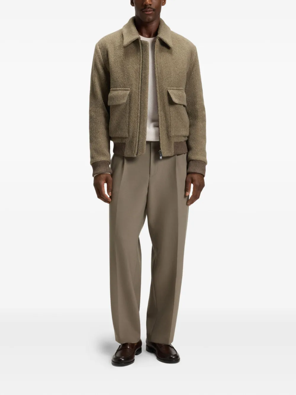 BOSS Trui met visgraatpatroon - Beige
