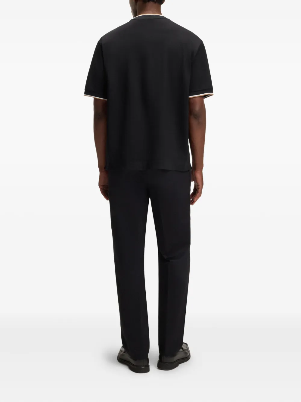 BOSS T-shirt met geribbelde afwerking Zwart