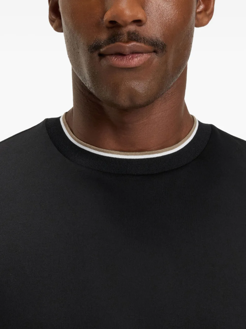 BOSS T-shirt met geribbelde afwerking Zwart