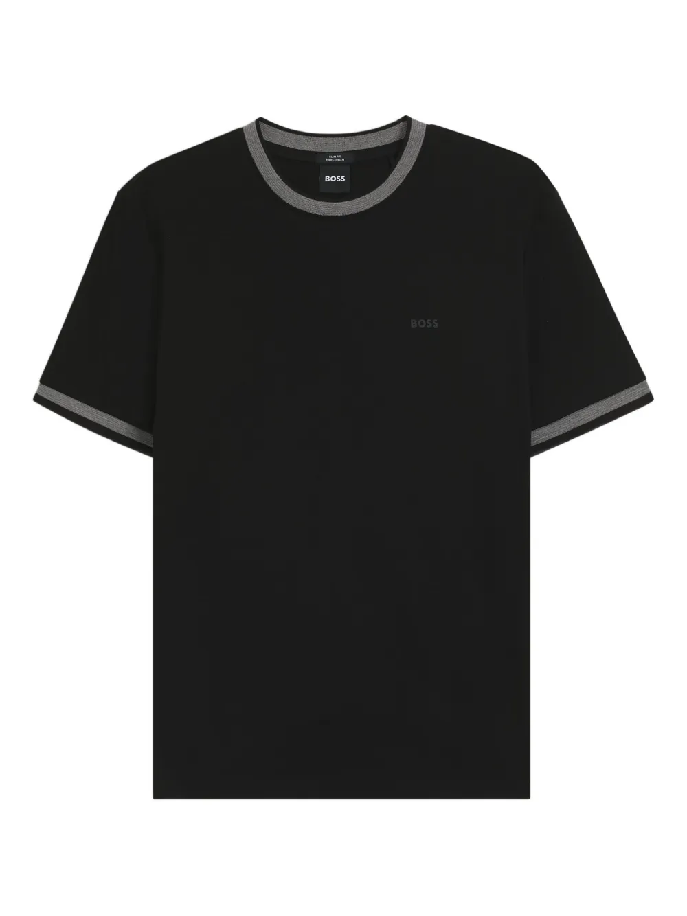 BOSS T-shirt in cotone con colletto a contrasto - Nero