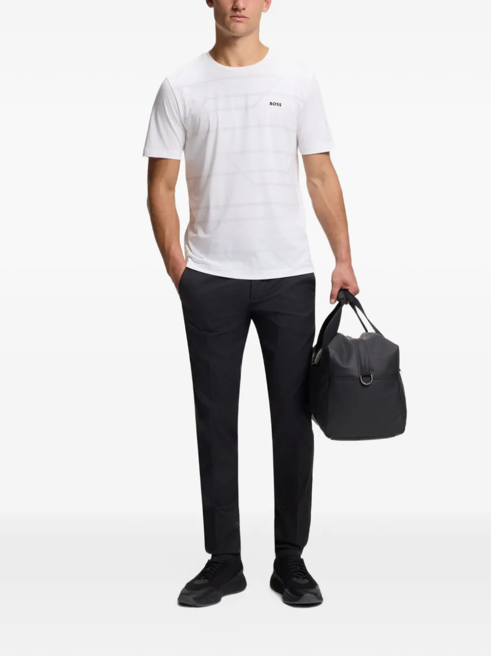 BOSS T-shirt met geometrische print en logodetail Wit