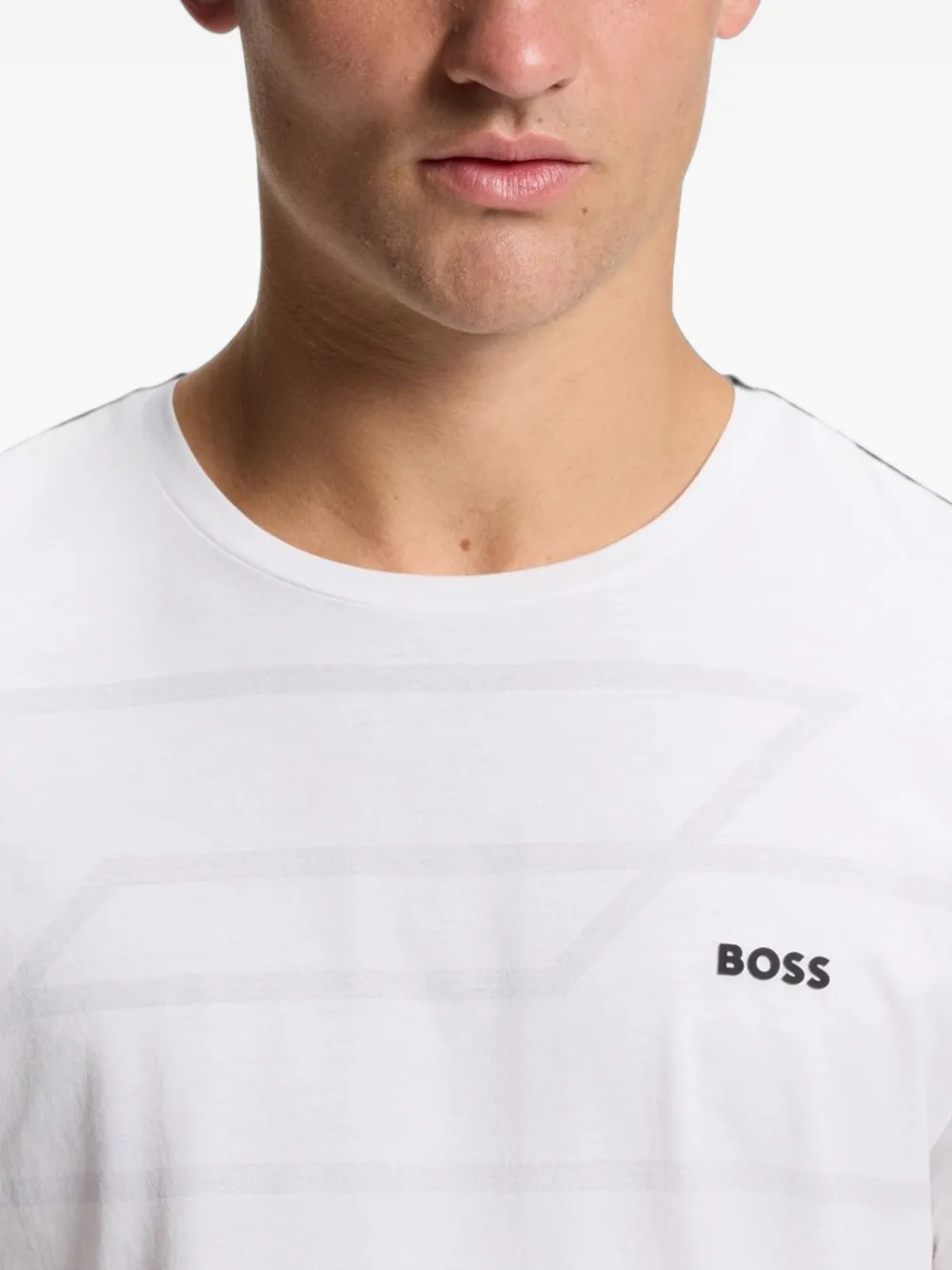 BOSS T-shirt met geometrische print en logodetail Wit