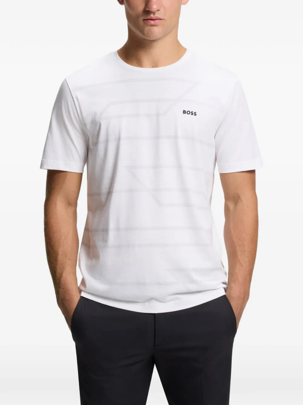 BOSS T-shirt met geometrische print en logodetail Wit