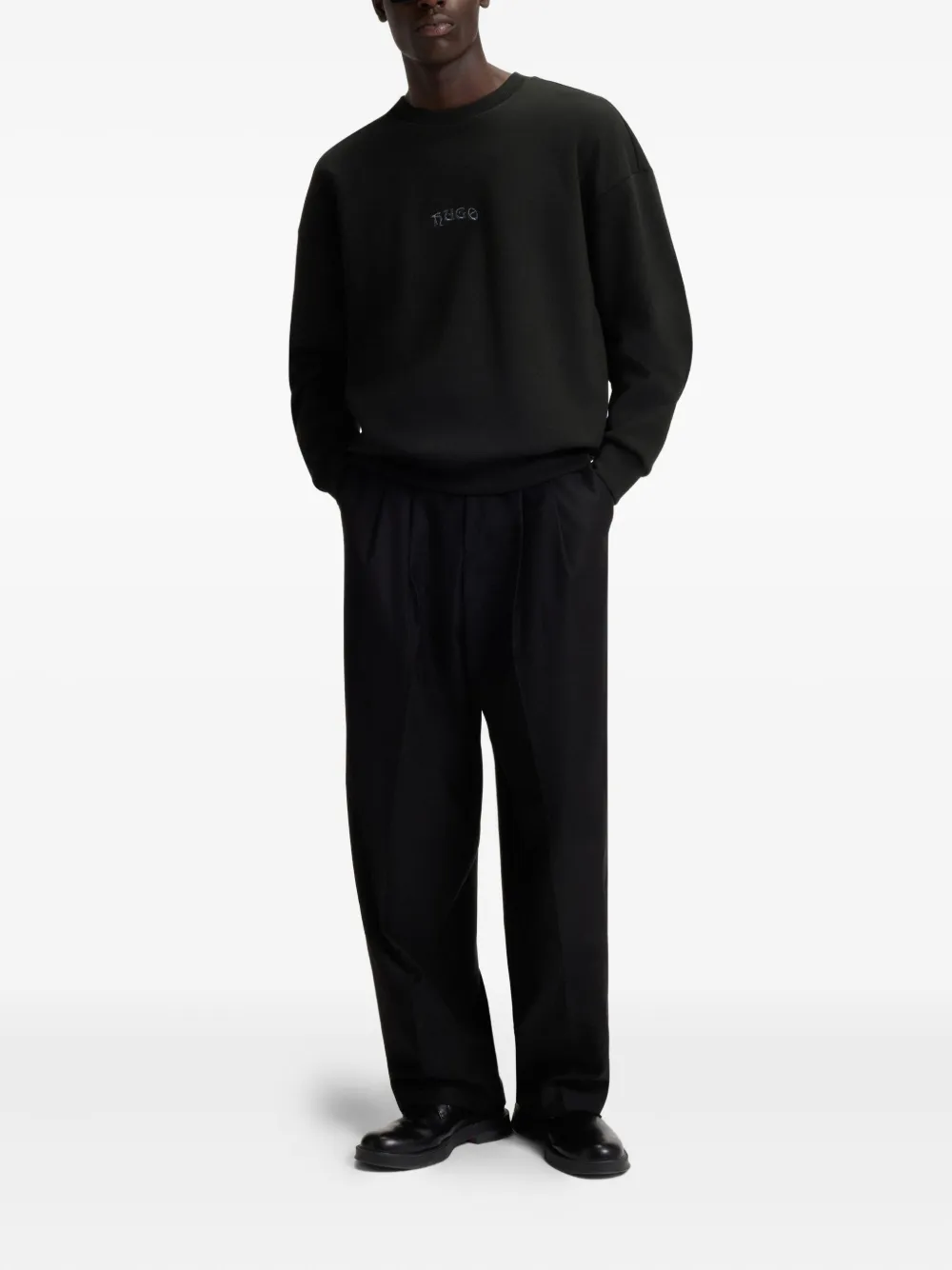 HUGO Sweater met geborduurd logo - Zwart