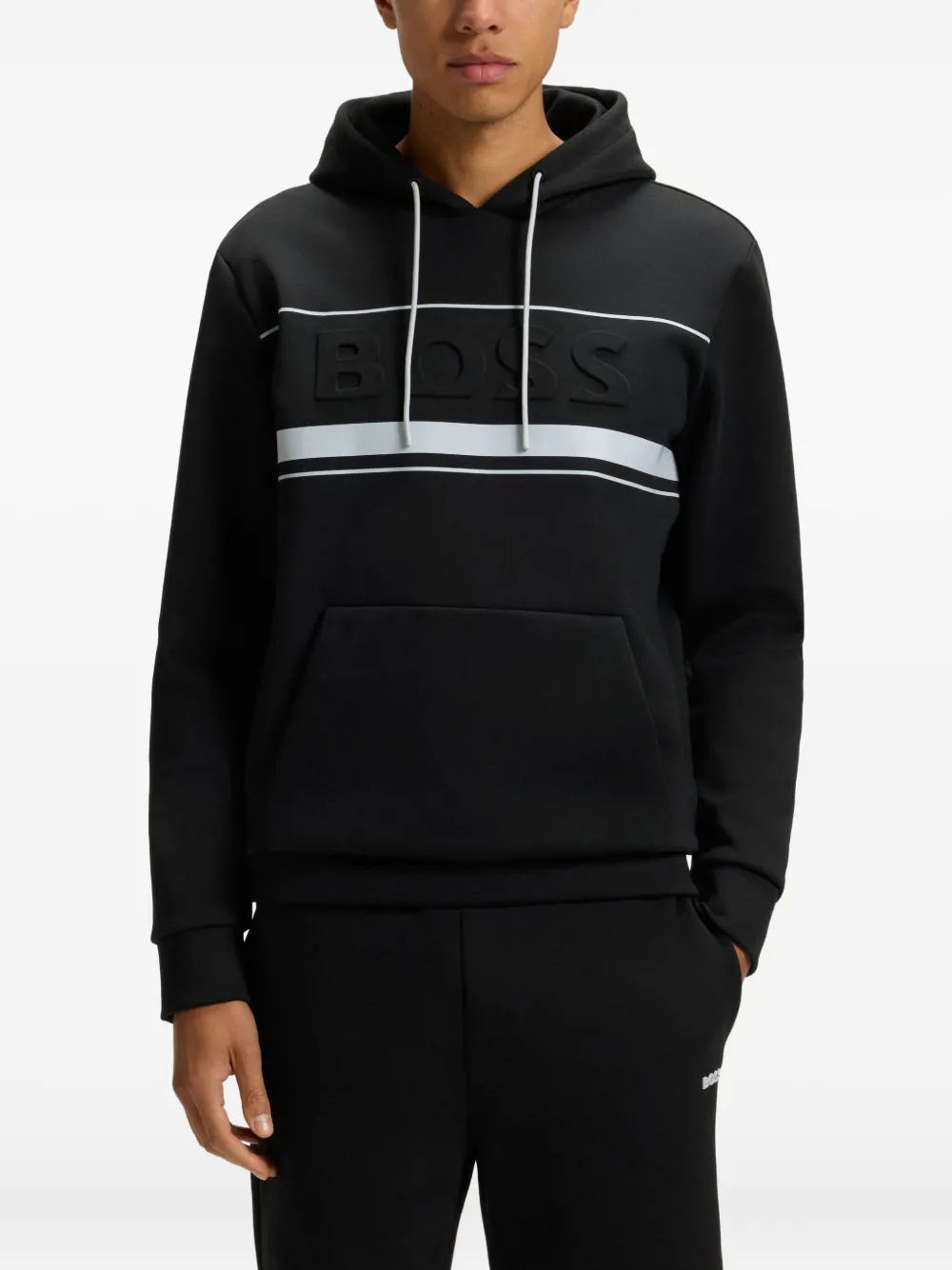 BOSS Hoodie met logo-reliëf Zwart