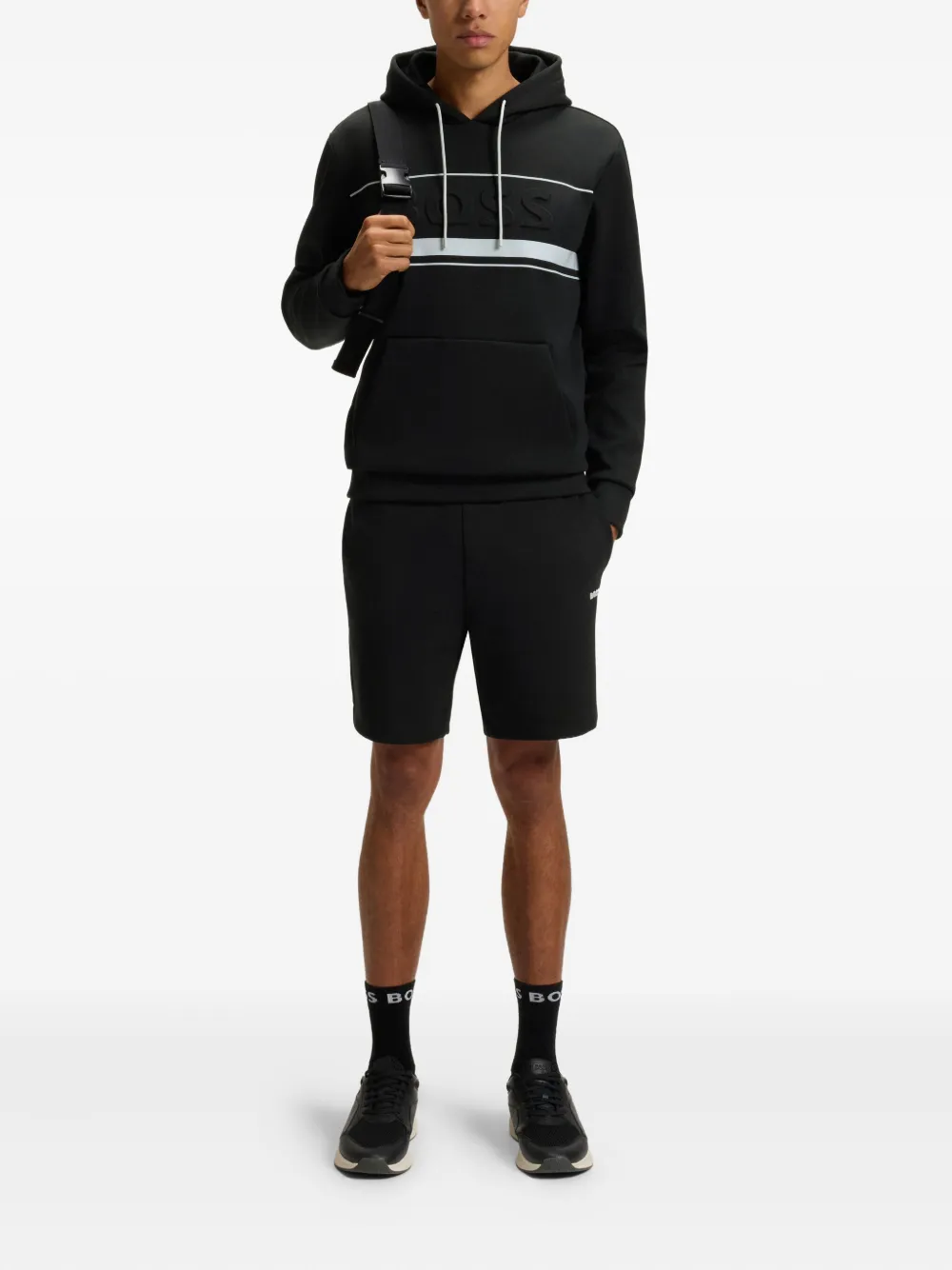 BOSS Hoodie met logo-reliëf Zwart