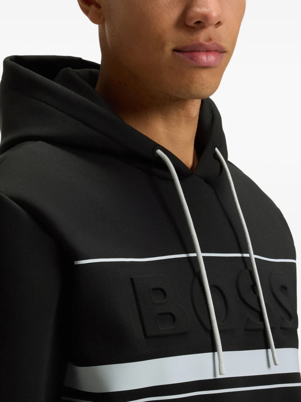 BOSS Hoodie met logo-reliëf Zwart