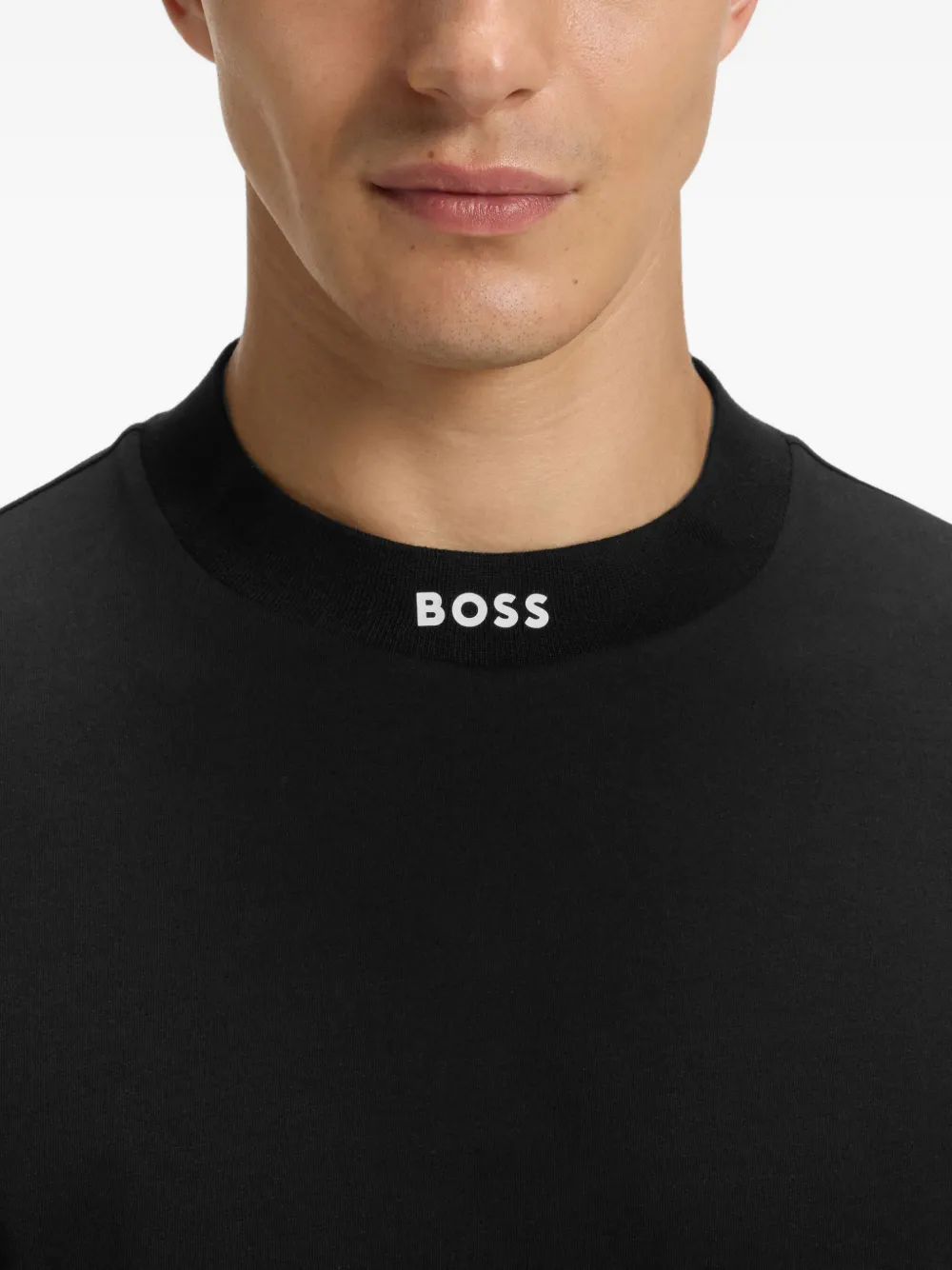 BOSS Katoenen T-shirt met hoge hals Zwart