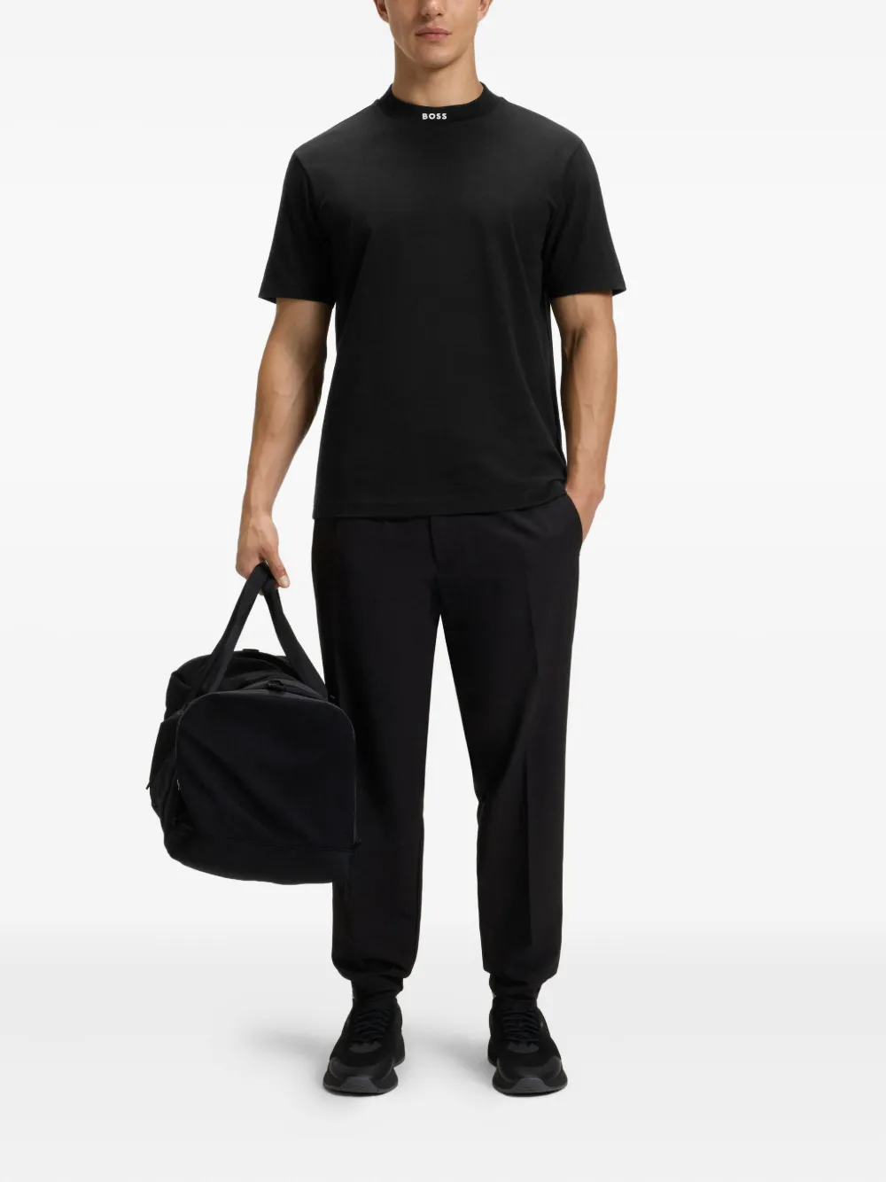 BOSS Katoenen T-shirt met hoge hals Zwart