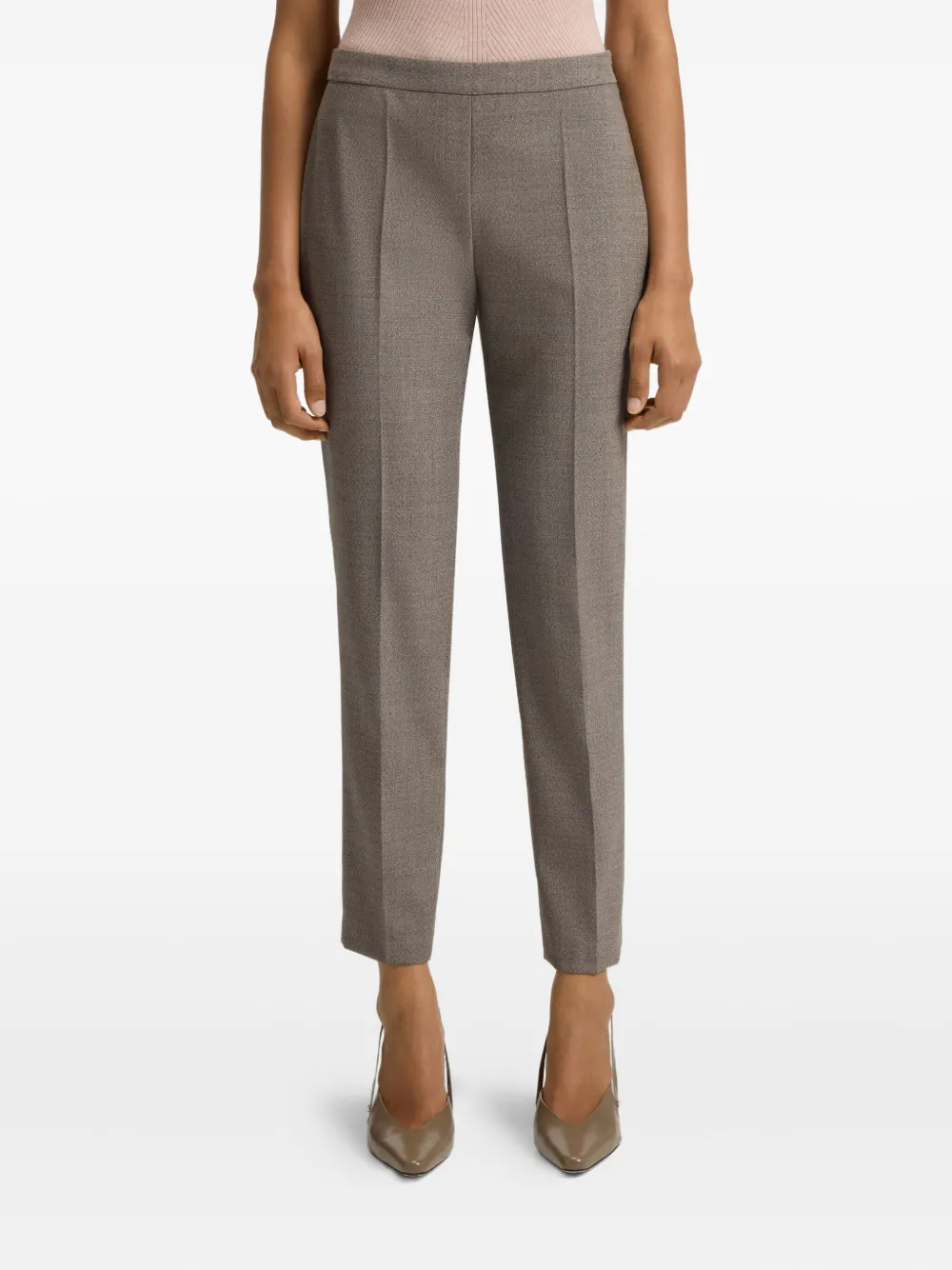 BOSS Straight broek van wolblend met textuur Beige