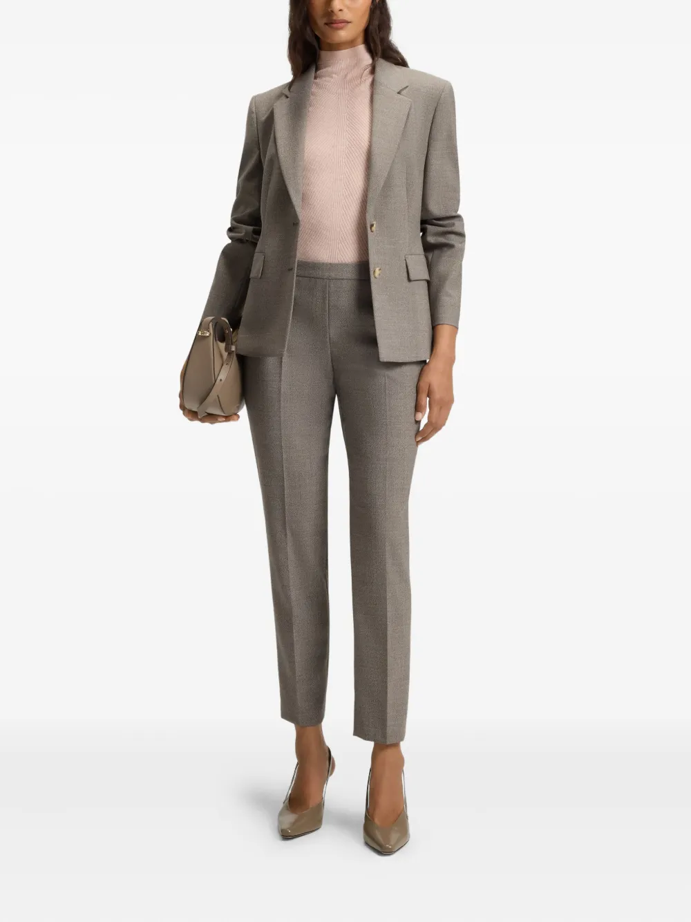 BOSS Straight broek van wolblend met textuur - Beige