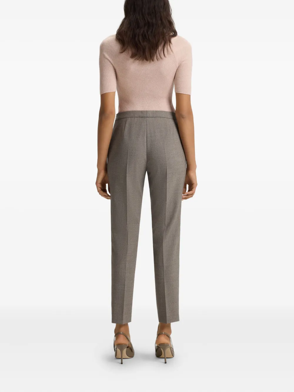 BOSS Straight broek van wolblend met textuur Beige