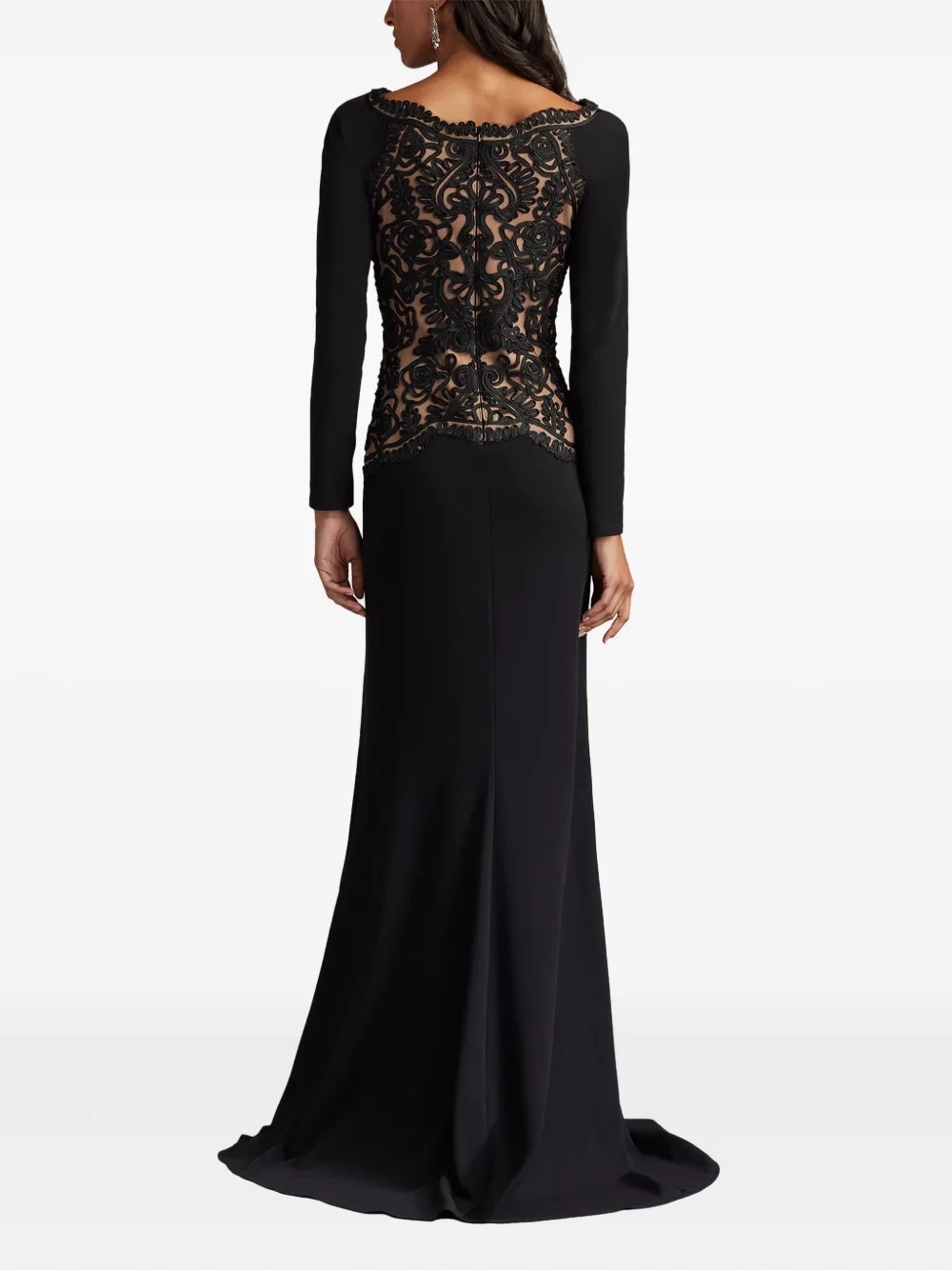 Tadashi Shoji Nayana Embroidered Crepe Gown In Black