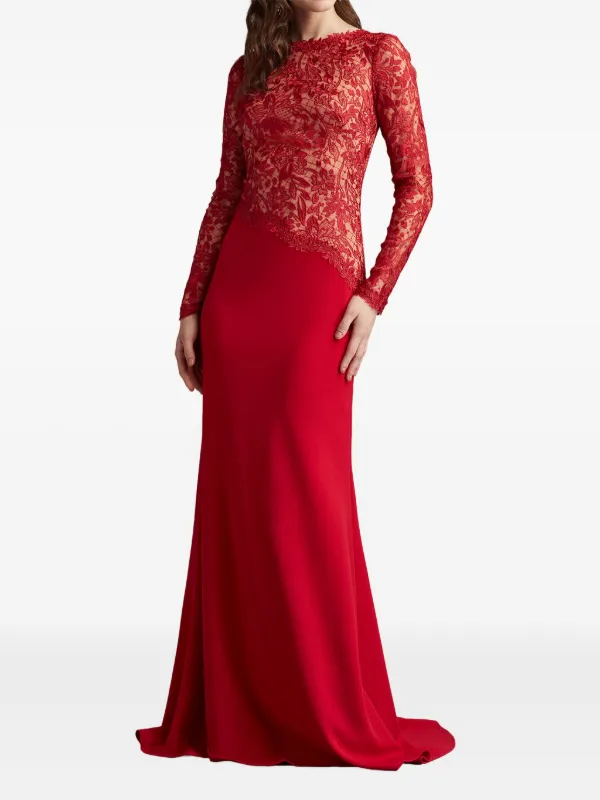 Tadashi Shoji lace-insert Dress Red FARFETCH IN