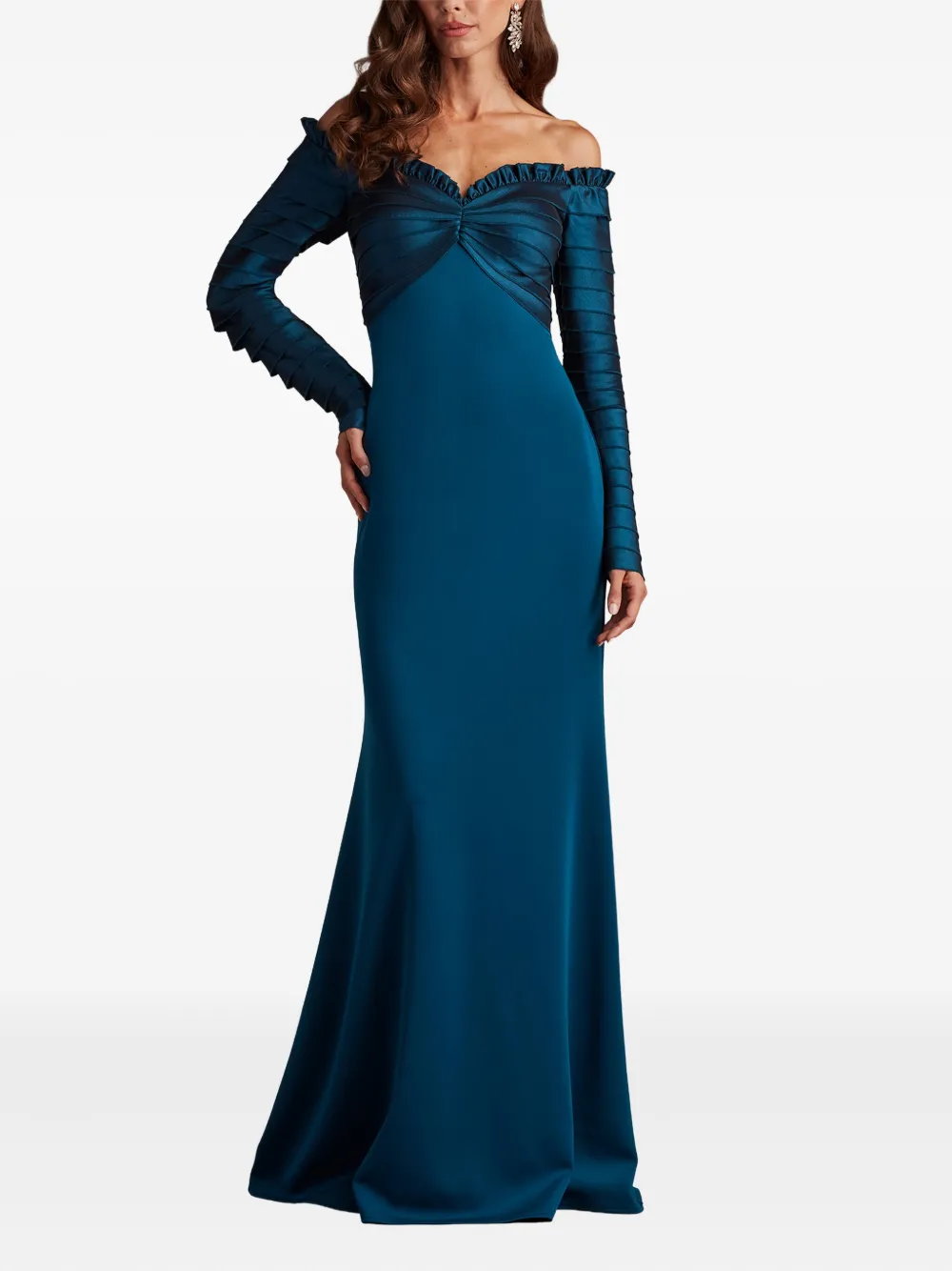 Tadashi Shoji Off The Shoulder Long Sleeve Mermaid Gown In Blue