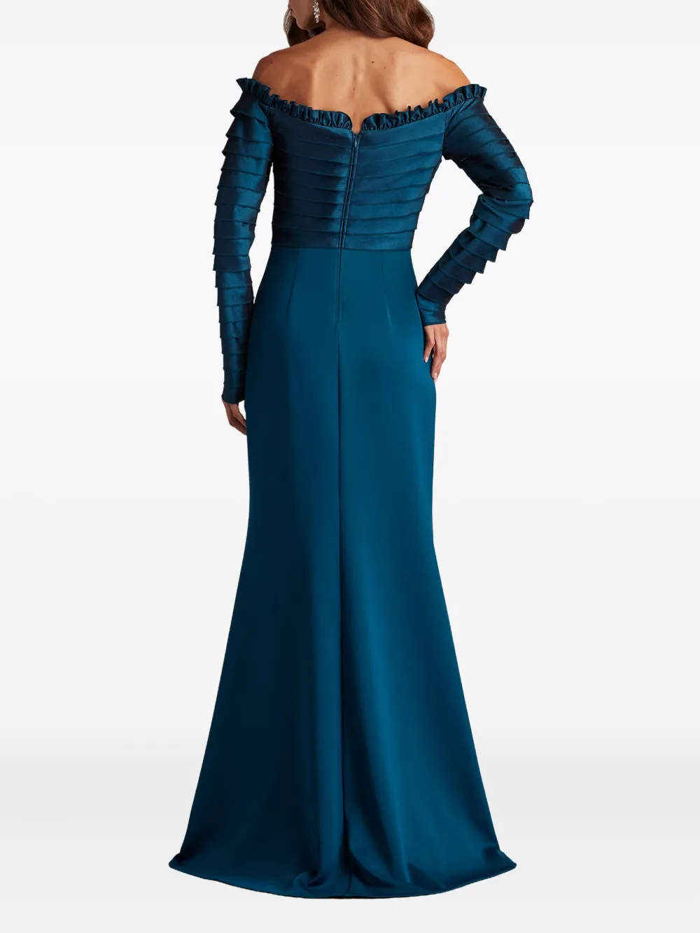 Tadashi Shoji Off The Shoulder Long Sleeve Mermaid Gown In Blue