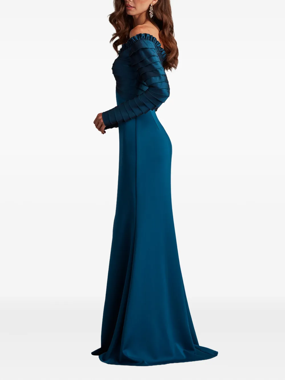 Tadashi Shoji Off The Shoulder Long Sleeve Mermaid Gown In Blue