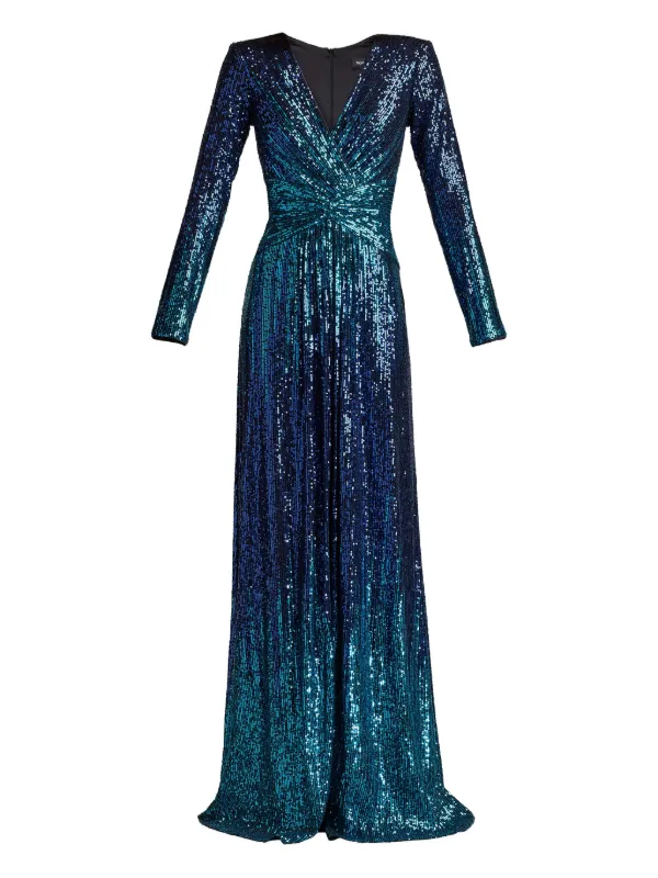 Tadashi Shoji Evona Ombré Sequin long-sleeve Dress Blue