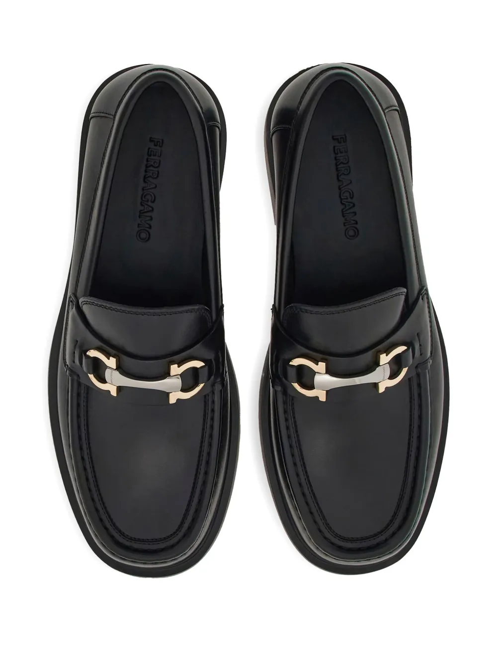 Ferragamo Gancini-buckle leather loafers Black