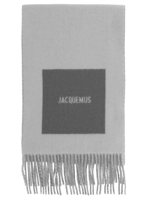 Jacquemus logo-detail Fringed Scarf | Grey | FARFETCH PL