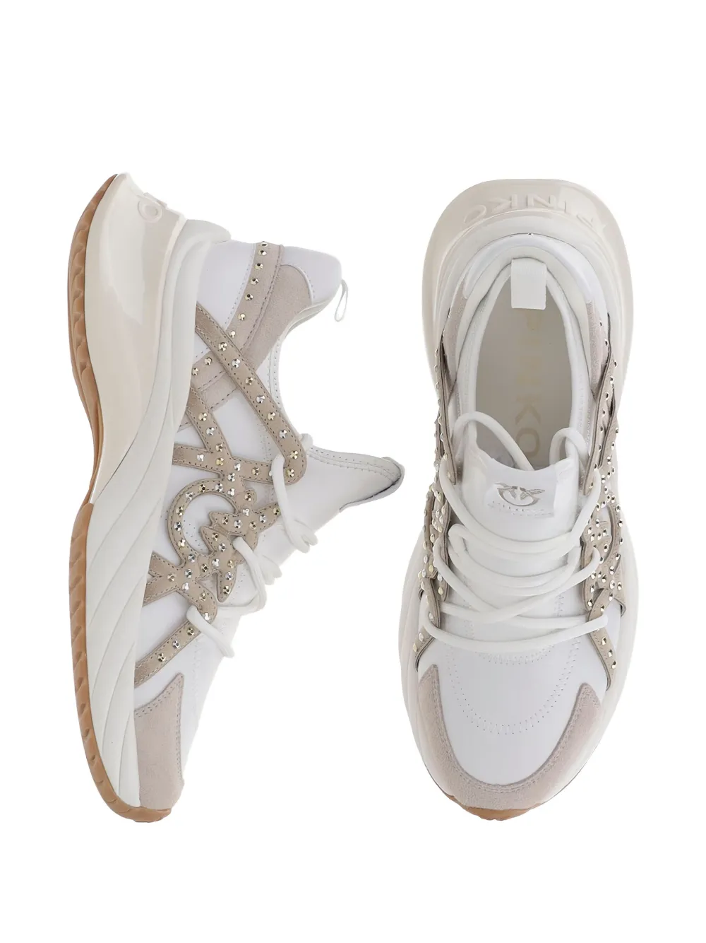 Pinko Ariel Rhinestone-embellished Lace-up Sneakers In White