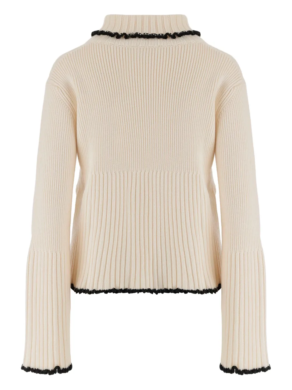 Jil Sander Geribbelde trui met hoge hals en ruches Beige
