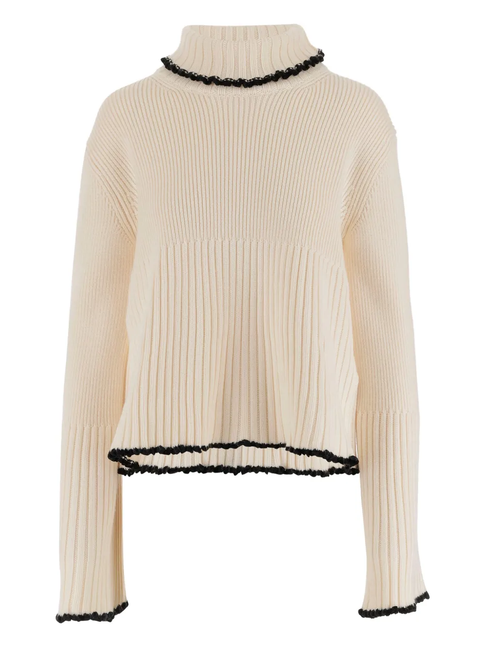 Jil Sander ribbed high-neck ruffled sweater Beige