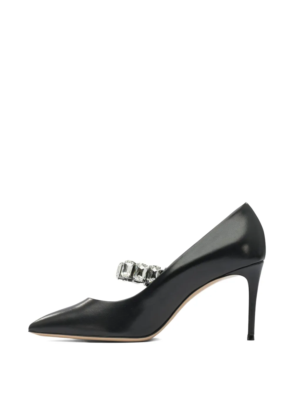 Casadei Black Pumps With Crystal Embellished Strap And High Stiletto Heel In Leather Woman In Black