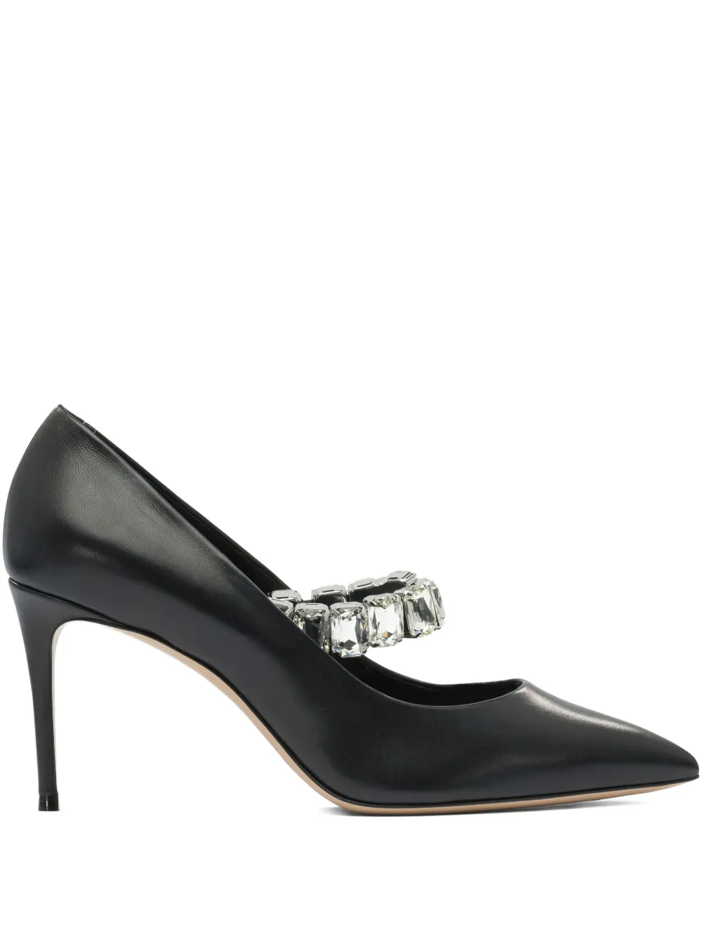 Casadei Black Pumps With Crystal Embellished Strap And High Stiletto Heel In Leather Woman In Black