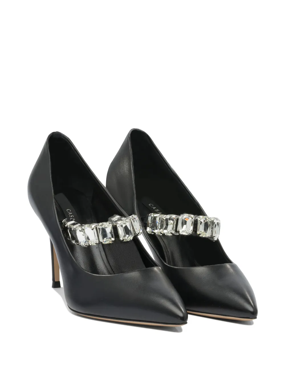 Casadei Black Pumps With Crystal Embellished Strap And High Stiletto Heel In Leather Woman In Black