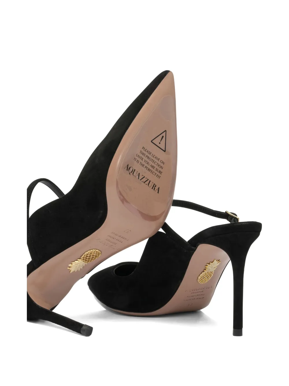 Aquazzura Strap Buckle Pointed Toe Stiletto Suede In Black