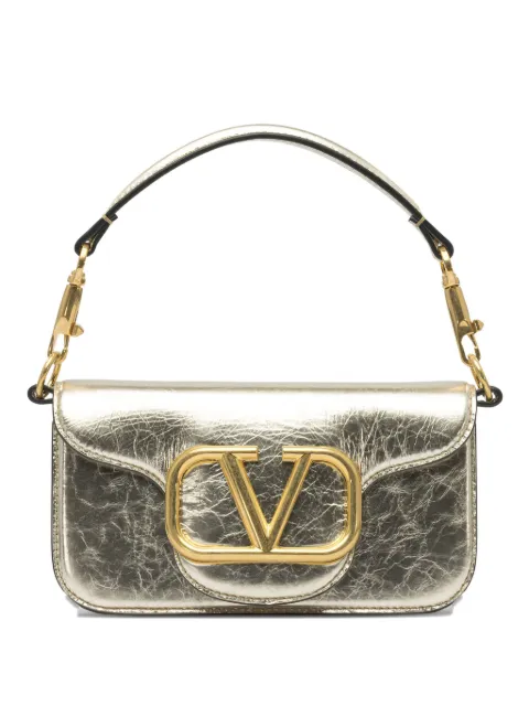 Valentino Garavani small Locò V-logo signature metallic leather shoulder bag