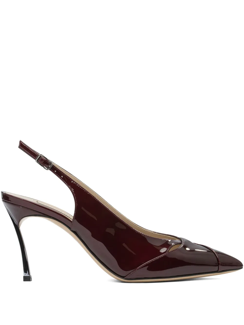 Casadei 80mm Samurai Blade slingback patent-leather pumps Brown
