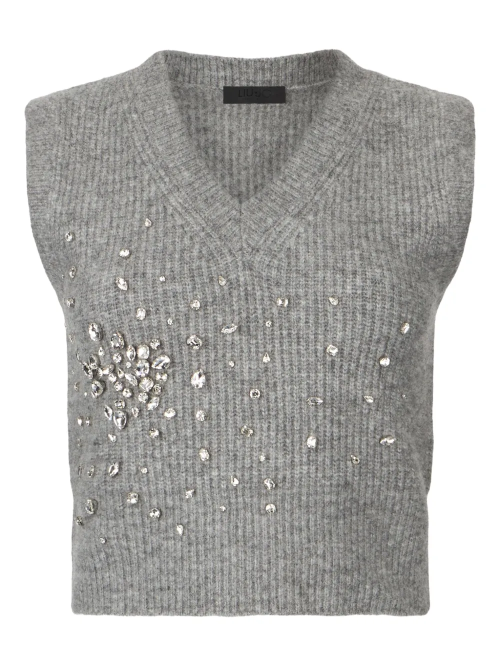LIU JO Top a coste con strass - Grigio