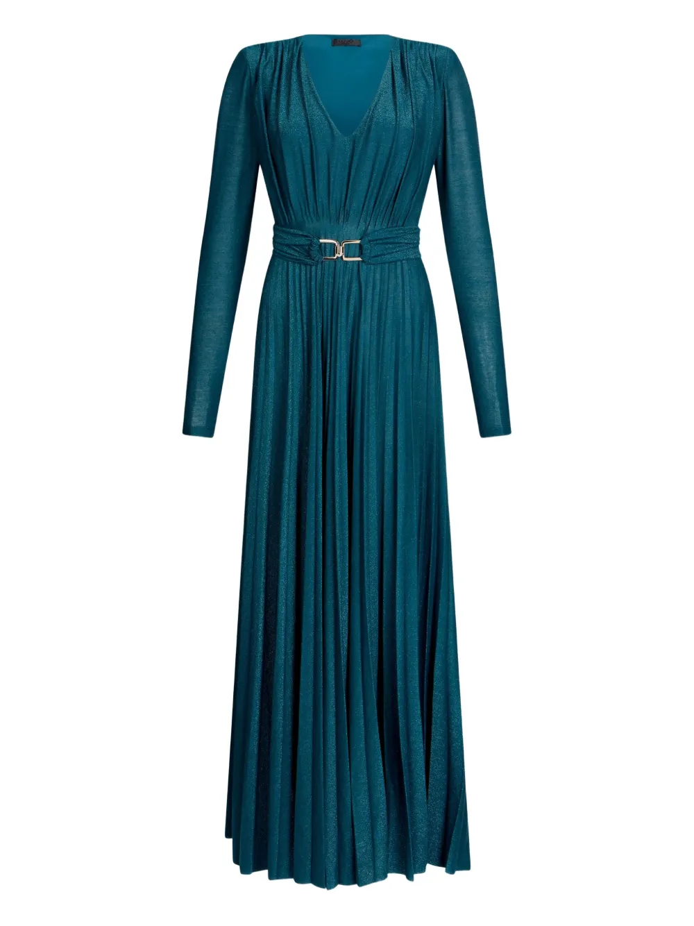 Liu •jo Pleated V-neck Maxi Dress In Blue