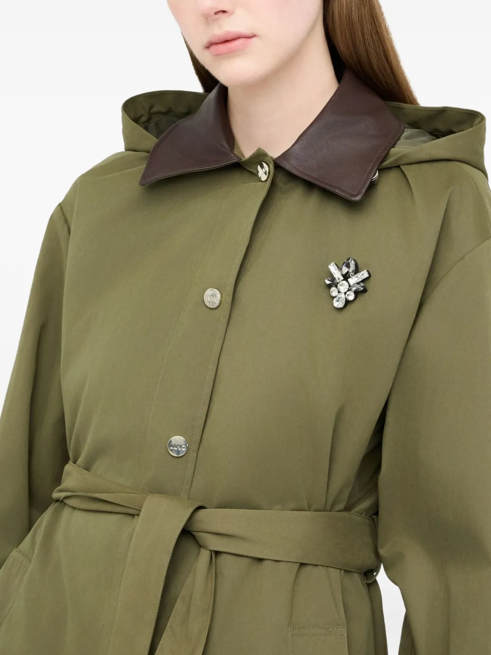 Liu •jo Hooded Contrasting-collar Coat In Green