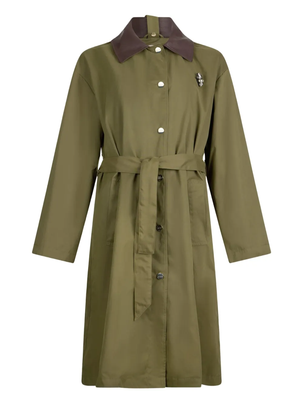 Liu •jo Hooded Contrasting-collar Coat In Green