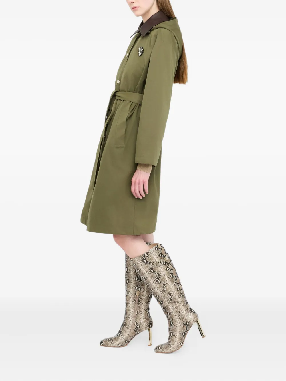 Liu •jo Hooded Contrasting-collar Coat In Green