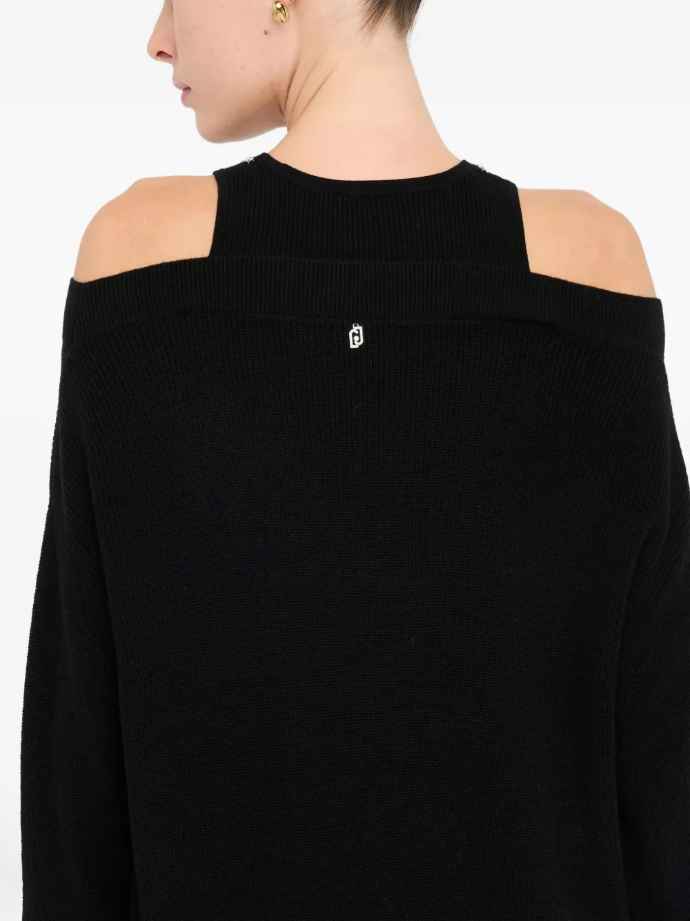 LIU JO cold-shoulder embellished-neck sweater Zwart