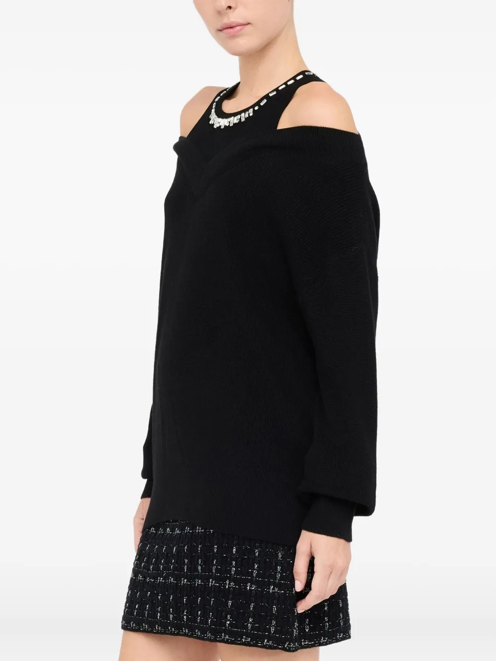LIU JO cold-shoulder embellished-neck sweater Zwart