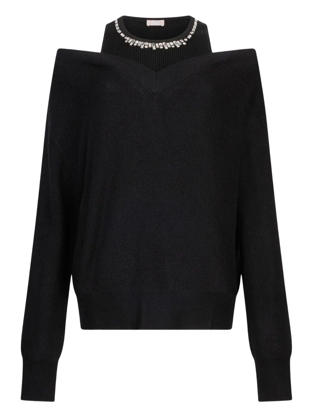 LIU JO cold-shoulder embellished-neck sweater Zwart