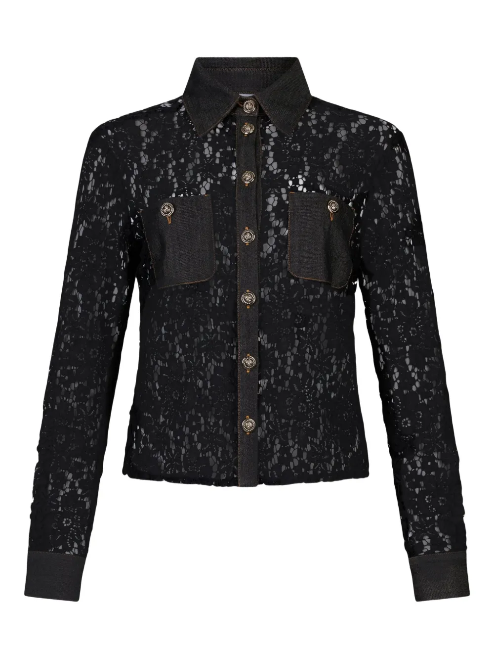 lace denim-panelled shirt