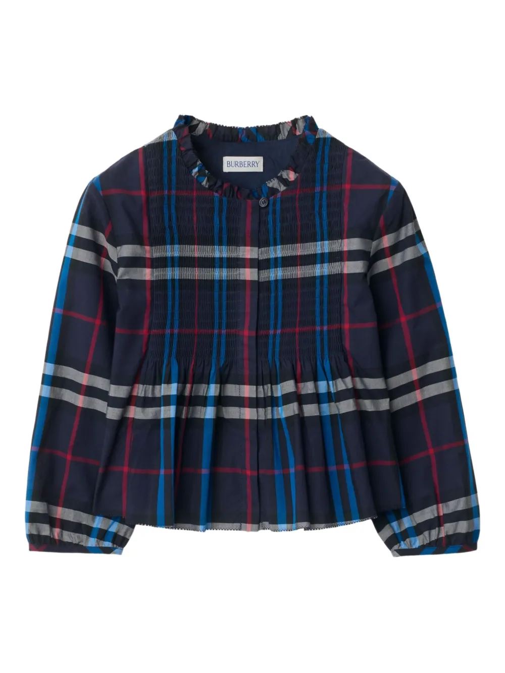 Burberry Kids Geruit gesmockt shirt Blauw
