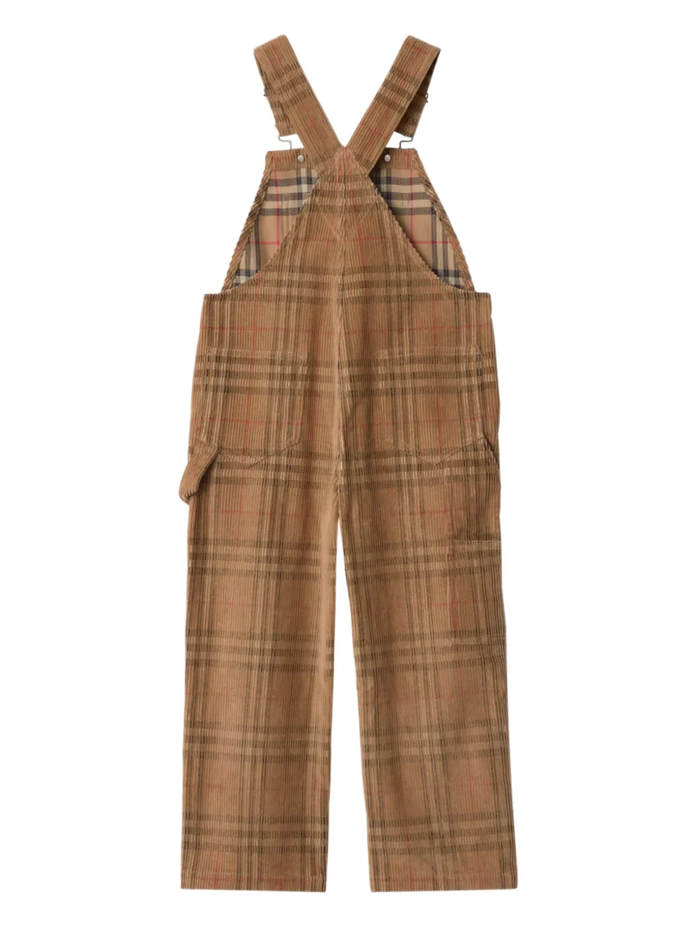 Burberry Kids Geruite ribfluwelen tuinbroek Bruin