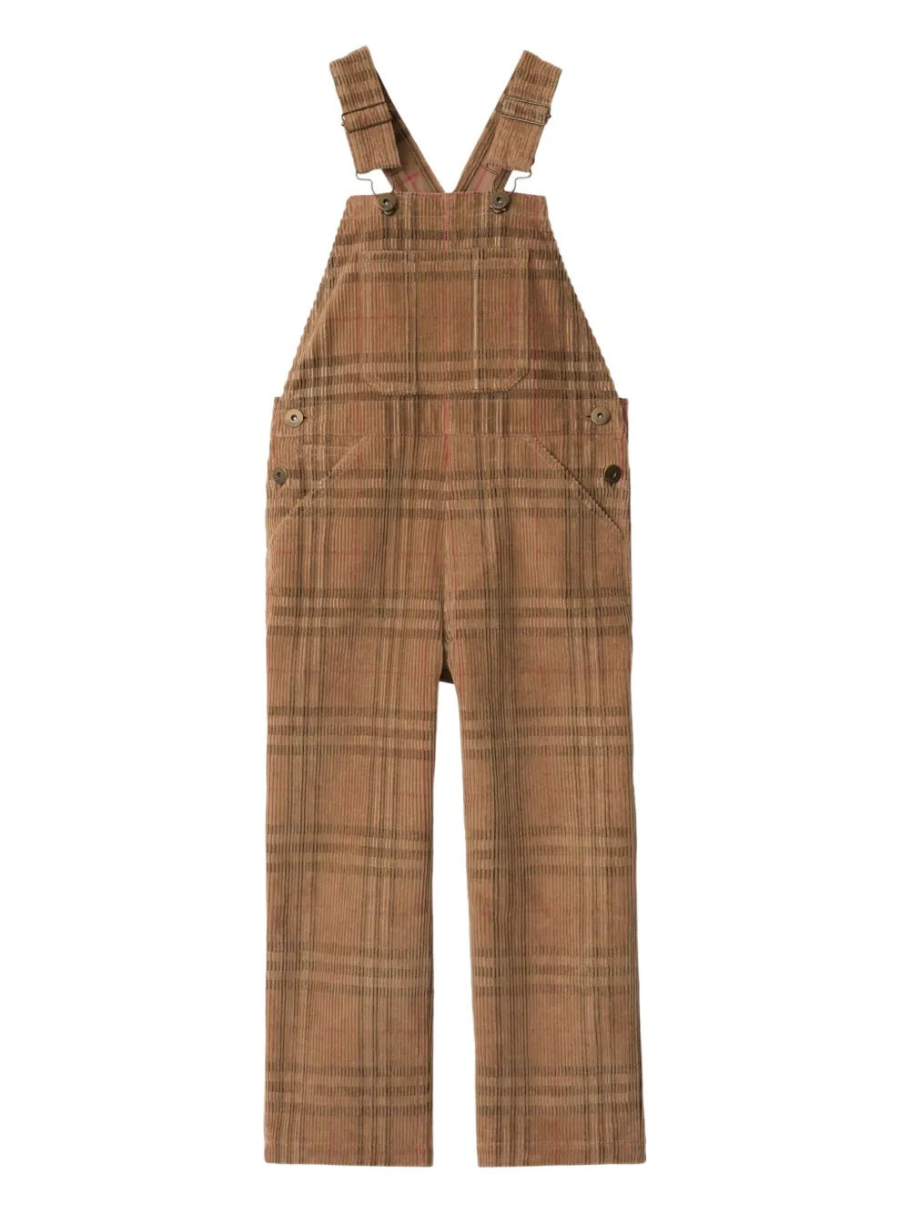 Burberry Kids Geruite ribfluwelen tuinbroek Bruin