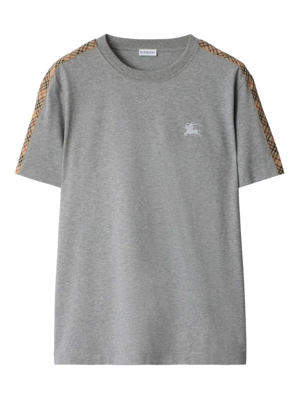 Burberry Equestrian Knight check-trim T-shirt Grijs