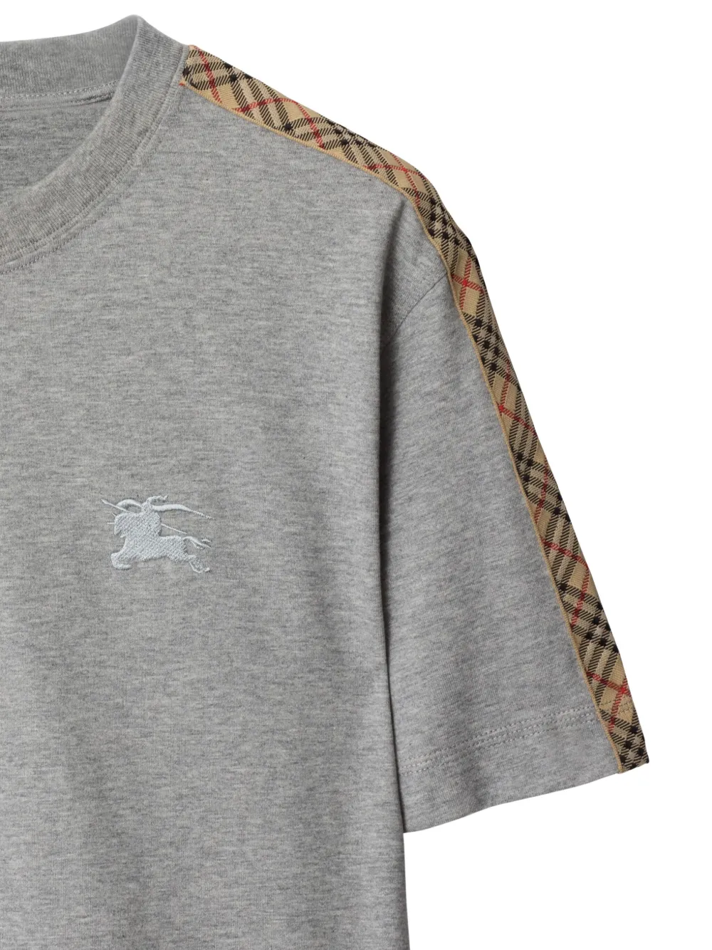 Burberry Equestrian Knight check-trim T-shirt Grijs