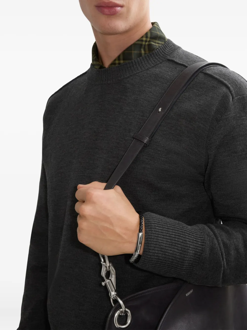 Burberry Check Leather Bracelet In Black